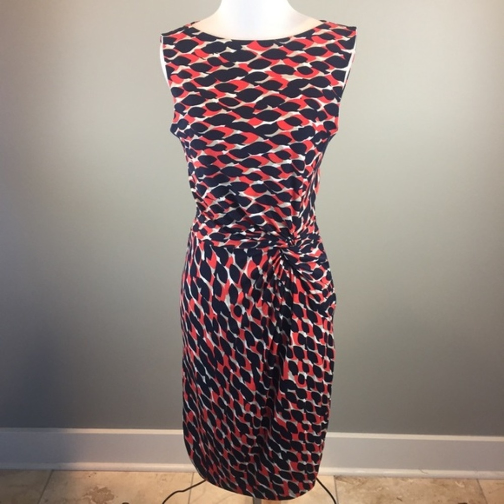 Cache Orange Navy Printed Sleeveless Sheath Dress